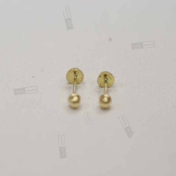 14K Yellow Gold Half Sphere Stud Earrings • Classic 3 mm Minimalist Jewelry. - Picture 5 of 7